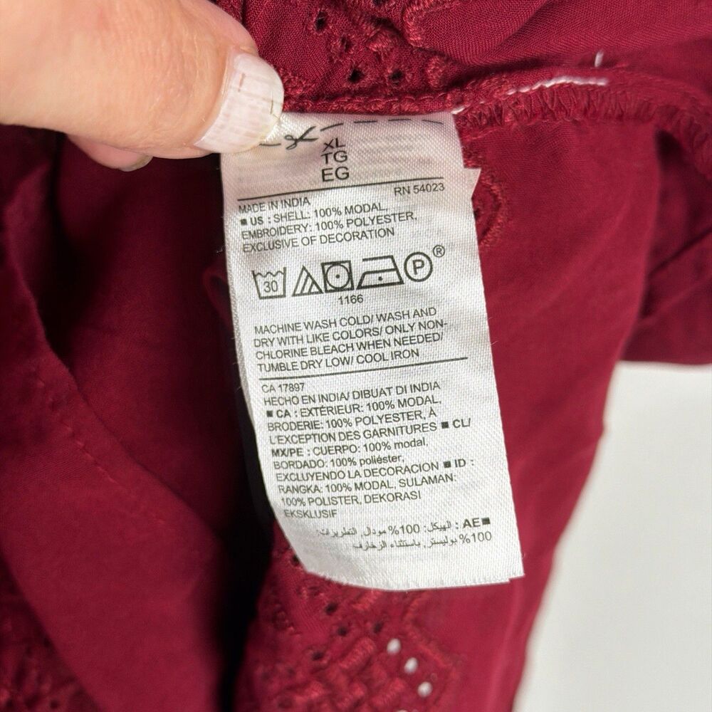 Old Navy Lace Trim Camisole Top XL Dark Red Burgundy  Peasant Cottagecore Boho - Picture 6 of 7